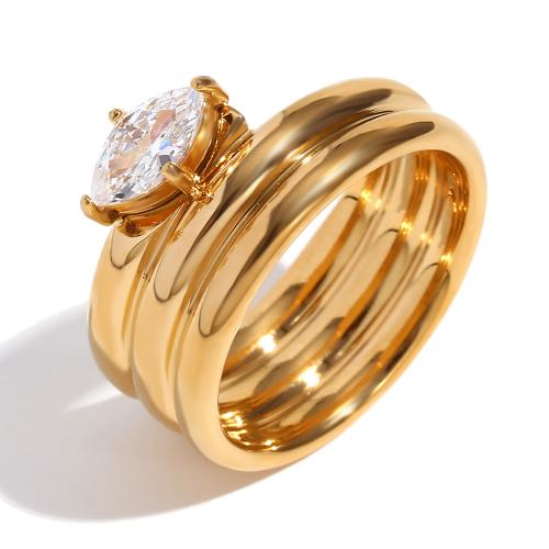 Bague en acier inoxydable , Acier inoxydable 304, Plaqué or 18K, bijoux de mode & normes différentes pour le choix & pour femme & avec strass, doré, Vendu par PC