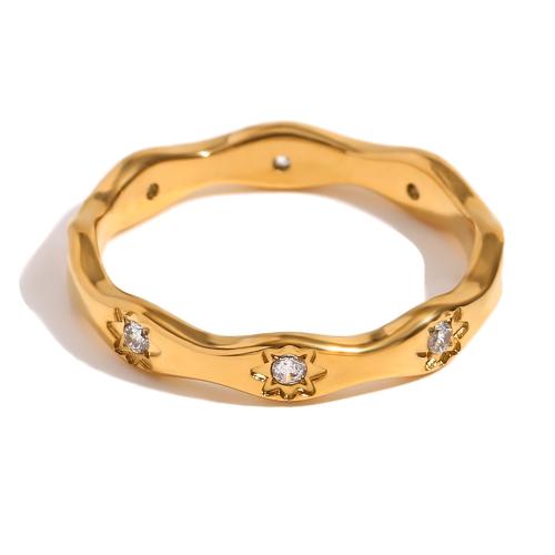 Bague en acier inoxydable , Acier inoxydable 304, Plaqué or 18K, bijoux de mode & normes différentes pour le choix & pour femme & avec strass, doré, Vendu par PC