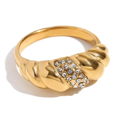 Bague en acier inoxydable , Acier inoxydable 304, Plaqué or 18K, bijoux de mode & normes différentes pour le choix & pour femme & avec strass, doré, Vendu par PC