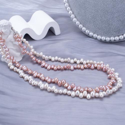 Sterling Silver Pearl Necklace, Freshwater Pearl, with 925 Sterling Silver, fashion jewelry & for woman Approx 45 cm [