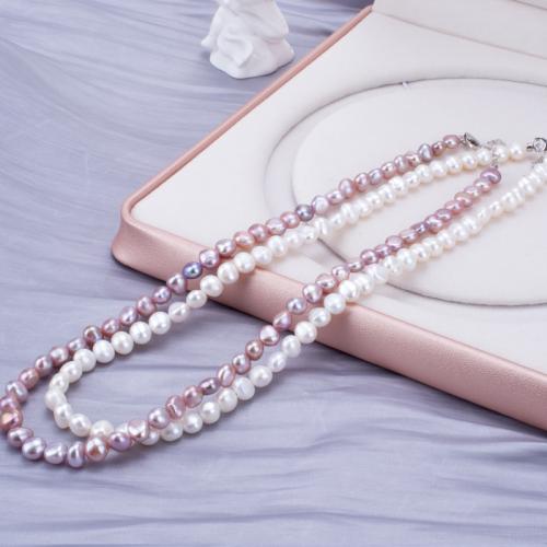 Sterling Silver Pearl Necklace, Freshwater Pearl, with 925 Sterling Silver, fashion jewelry & for woman Approx 45 cm [