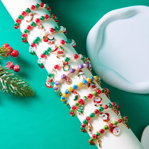 Pulsera de Navidad de la aleación de zinc, resina, con aleación de zinc, chapado en color dorado, Diseño de Navidad & Joyería & diferentes estilos para la opción & para mujer & esmalte, más colores para la opción, Vendido por UD