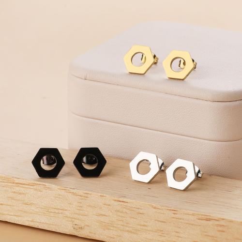 Edelstahl Stud Ohrring, 304 Edelstahl, Sechseck, Vakuum-Ionen-Beschichtung, Modeschmuck & für Frau & hohl, keine, 12x10mm, 12PaarePärchen/Tasche, verkauft von Tasche