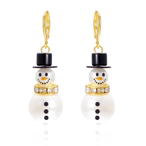 Boucles d'oreilles de Noël, perle de plastique, avec alliage de zinc, bonhomme de neige, Placage de couleur d'or, Conception de Noël & bijoux de mode & normes différentes pour le choix & pour femme & avec strass, plus de couleurs à choisir, Vendu par paire