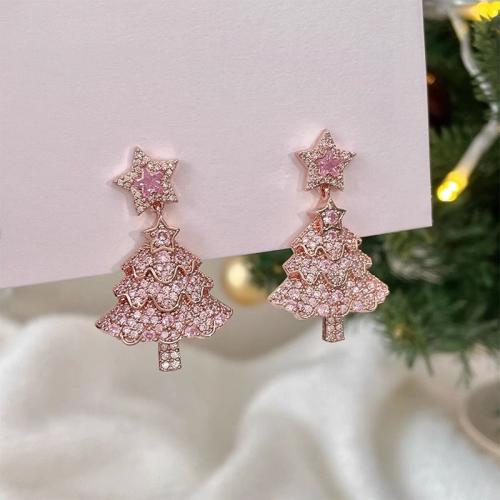 Boucles d'oreilles de Noël, alliage de zinc, arbre de noël, Placage de couleur d'or, Conception de Noël & bijoux de mode & normes différentes pour le choix & pour femme & avec strass, plus de couleurs à choisir, Vendu par paire