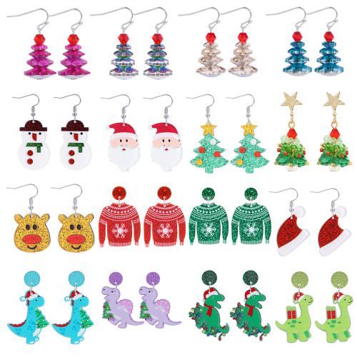 Christmas Earrings, Acrylic, with Zinc Alloy, silver color plated & Christmas Design & fashion jewelry & for woman 