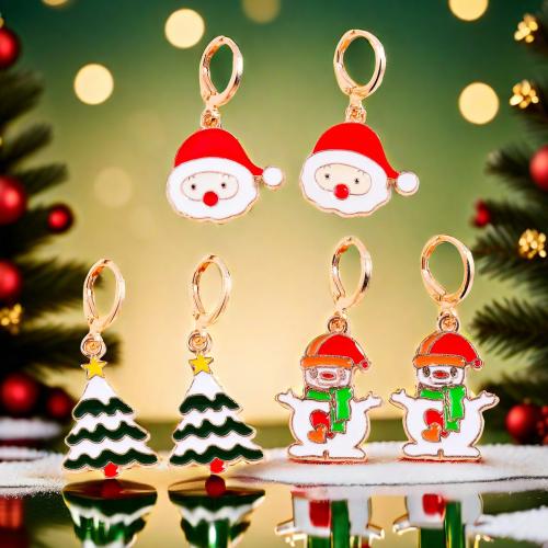 Pendientes de Navidad, aleación de zinc, chapado en color dorado, Diferente forma para la elección & Diseño de Navidad & Joyería & para mujer & esmalte, más colores para la opción, Vendido por Par