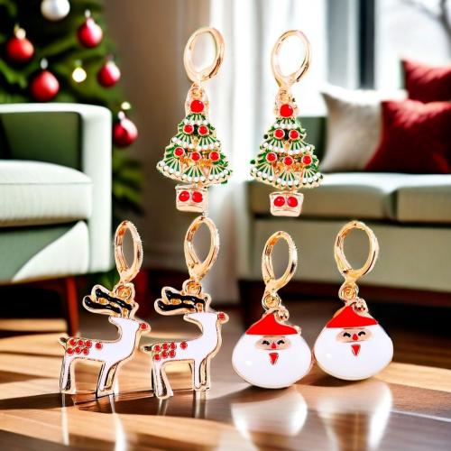 Christmas Earrings, Zinc Alloy, gold color plated & Christmas Design & fashion jewelry & for woman & enamel 