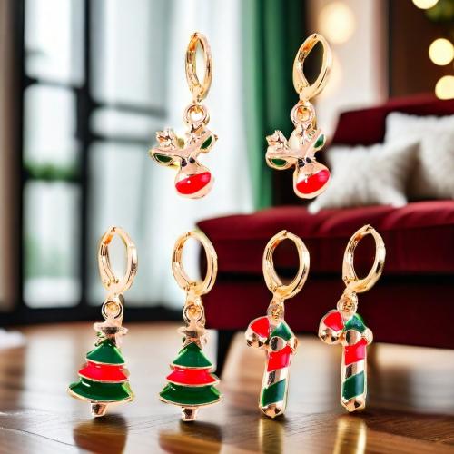 Christmas Earrings, Zinc Alloy, gold color plated & Christmas Design & fashion jewelry & for woman & enamel 