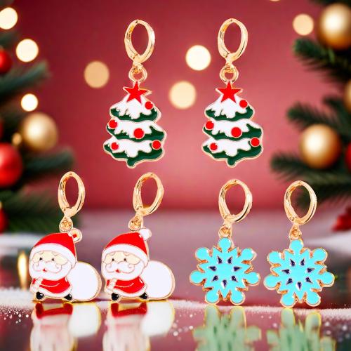 Boucles d'oreilles de Noël, alliage de zinc, Placage de couleur d'or, Forme différente pour le choix & Conception de Noël & bijoux de mode & pour femme & émail, plus de couleurs à choisir, Vendu par paire