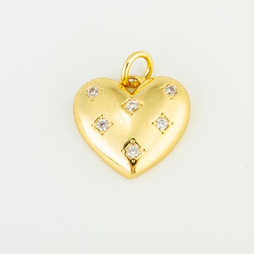 Cubic Zirconia Micro Pave Brass Pendant, Heart, gold color plated, DIY & micro pave cubic zirconia 