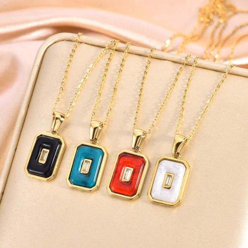 Titanium Steel Jewelry Necklace, with 5CM extender chain, Rectangle, gold color plated, for woman & enamel cm 