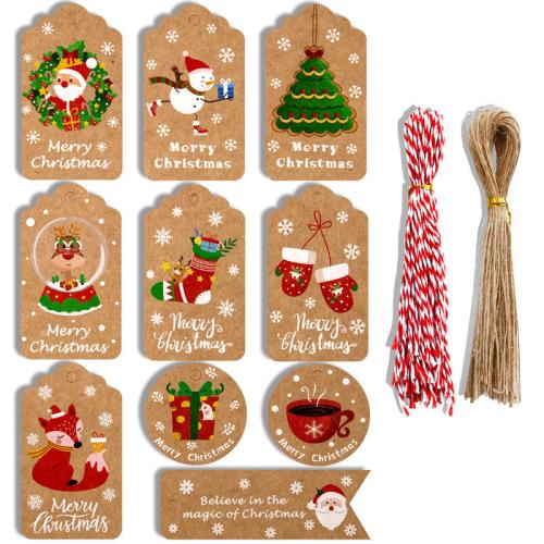 Decoración de Navidad Colgando, Kraft, Impresión, Diseño de Navidad & patrón mixto & diferentes estilos para la opción, 100PCs/Bolsa, Vendido por Bolsa