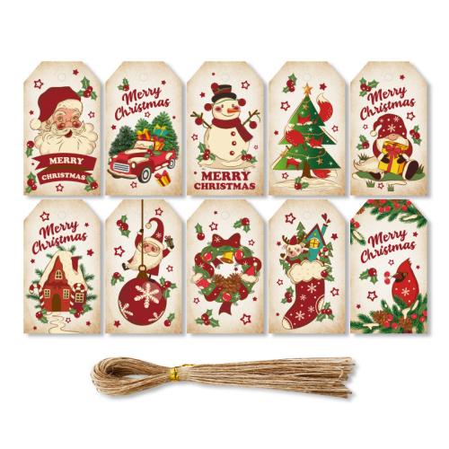 Decoración de Navidad Colgando, Kraft, con Cáñamo, Impresión, Diseño de Navidad & patrón mixto & diferentes estilos para la opción, Vendido por Bolsa