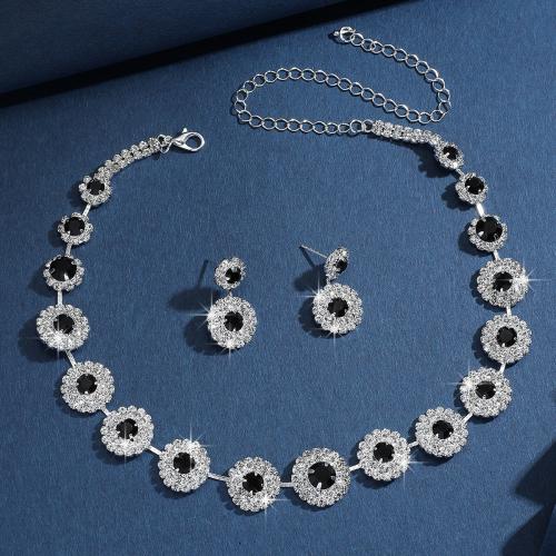 Rhinestone en alliage de zinc bijoux , Boucle d’oreille stud & collier, Placage, 2 pièces & pour femme & avec strass, plus de couleurs à choisir, Vendu par fixé