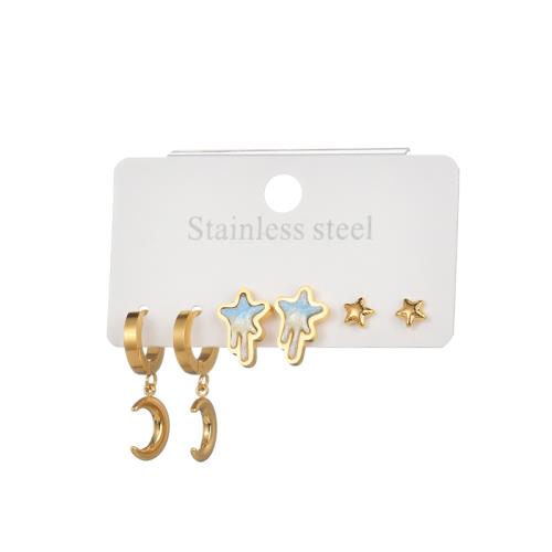 Stainless Steel Drop Earring, 304 Stainless Steel, with Resin, plated, three pieces & for woman, gold 