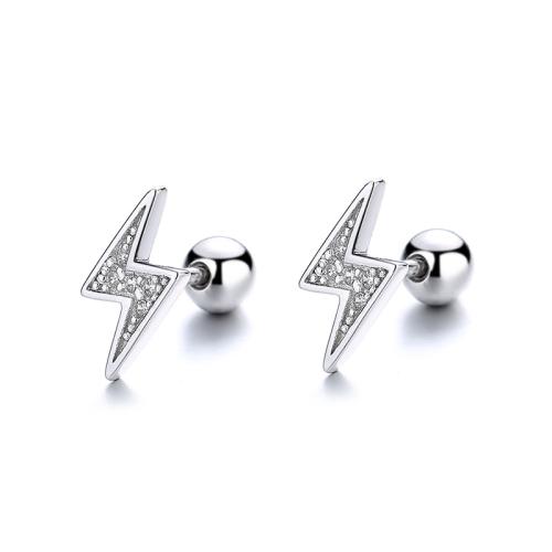 Argent sterling 925 boucle d oreille dormeuse, Symbole de la foudre, pour femme & avec strass, plus de couleurs à choisir, 6.1mm, Vendu par paire