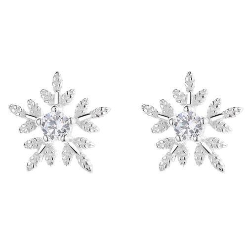 Argent sterling 925 boucle d oreille dormeuse, flocon de neige, pavé de micro zircon & pour femme, plus de couleurs à choisir, 9.1mm, Vendu par paire