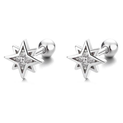 Argent sterling 925 boucle d oreille dormeuse, Huit Étoile, styles différents pour le choix & pour femme & avec strass, Vendu par paire