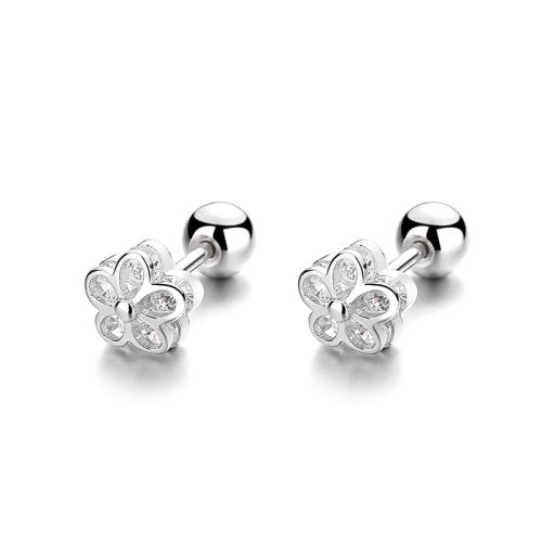 Argent sterling 925 boucle d oreille dormeuse, fleur, pavé de micro zircon & pour femme, plus de couleurs à choisir, 5.9mm, Vendu par paire