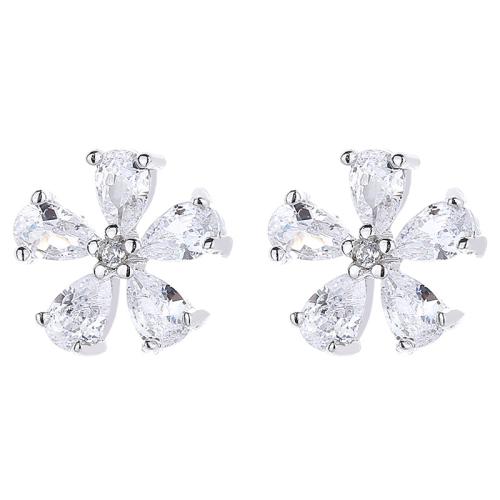 Argent sterling 925 boucle d oreille dormeuse, fleur, styles différents pour le choix & pavé de micro zircon & pour femme, 7.5mm, Vendu par paire