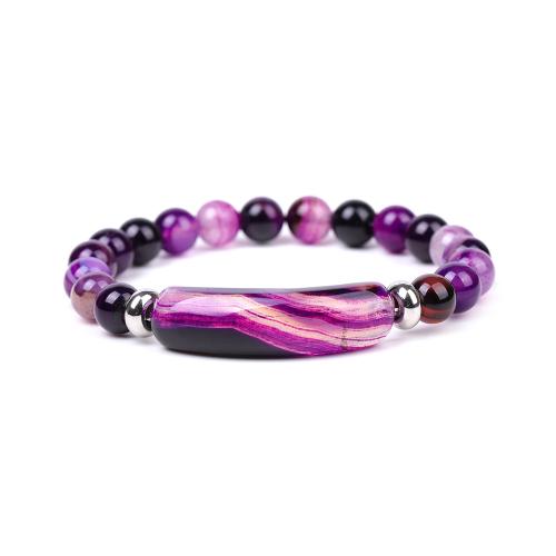 Ágata de encaje Pulsera, con acero inoxidable 304, Patrón Geométrico, pulido, Joyería & unisexo, más colores para la opción, longitud:aproximado 7.3 Inch, Vendido por UD