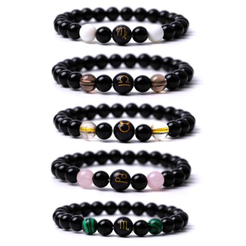 pierre noire bracelet, 12 Signes du Zodiaque, fait à la main, différents matériaux pour le choix & unisexe Environ 7.3-7.5 pouce, Vendu par PC