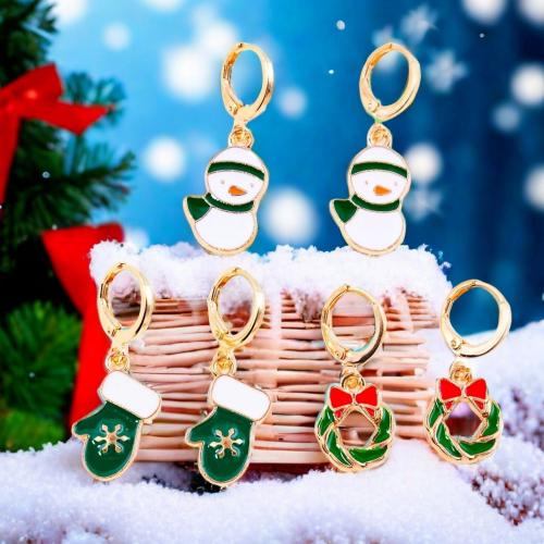 Christmas Earrings, Zinc Alloy, gold color plated & Christmas Design & fashion jewelry & for woman & enamel 