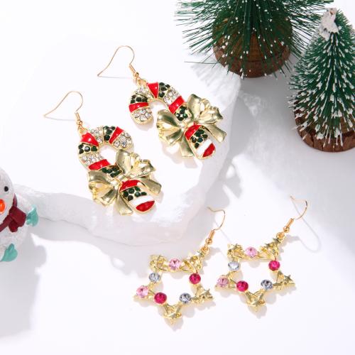 Boucles d'oreilles de Noël, alliage de zinc, Placage de couleur d'or, Forme différente pour le choix & Conception de Noël & bijoux de mode & pour femme & émail & avec strass, plus de couleurs à choisir, Vendu par paire