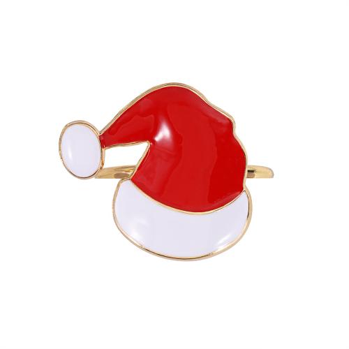 Servilletero, aleación de zinc, Sombrero de Navidad, chapado en color dorado, Diseño de Navidad & esmalte, 41x38mm, Vendido por UD