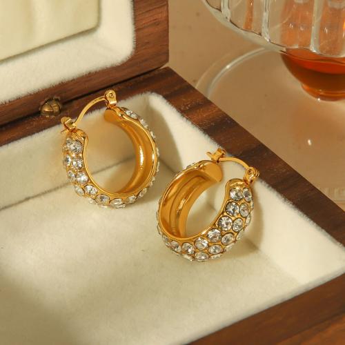 Titanium Steel Lever Back Earring, gold color plated, fashion jewelry & with rhinestone, golden 