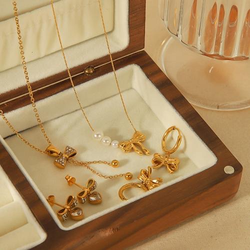 Titanium Steel Jewelry Set, gold color plated, fashion jewelry  & with rhinestone, golden 