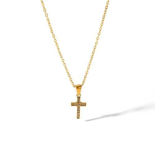 Titanium Steel Jewelry Necklace, with 5cm extender chain, Cross, gold color plated, fashion jewelry, golden cm 