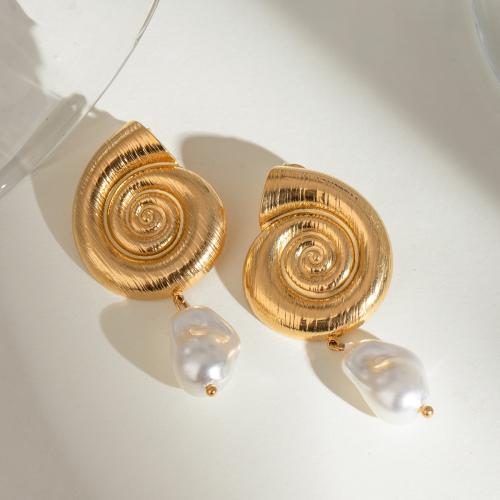 Stainless Steel Drop Earring, 304 Stainless Steel, with Plastic Pearl, gold color plated, fashion jewelry, golden 