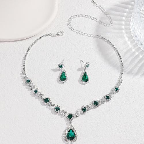 Rhinestone Zinc Alloy Jewelry Set, Stud Earring & necklace, with Crystal, plated, 2 pieces & for woman & with rhinestone 