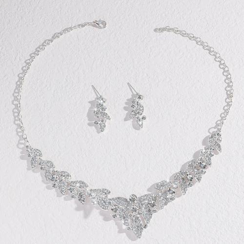 Rhinestone Zinc Alloy Jewelry Set, Stud Earring & necklace, plated, 2 pieces & for woman & with rhinestone 