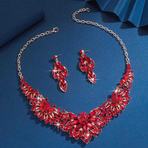 Rhinestone Zinc Alloy Jewelry Set, Stud Earring & necklace, plated, 2 pieces & for woman & with rhinestone 