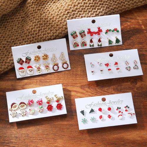 Boucles d'oreilles de Noël, alliage de zinc, Placage, 6 pièces & Conception de Noël & styles différents pour le choix & pour femme, Vendu par fixé