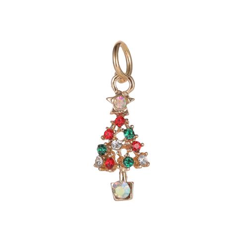 Pendentifs de Noël en alliage de zinc, arbre de noël, Conception de Noël & DIY & avec strass Vendu par PC