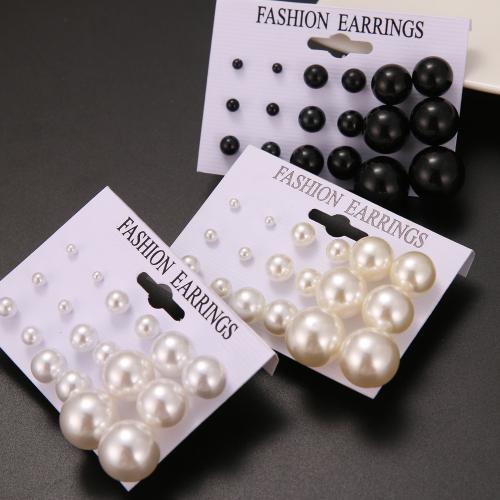 Boucle d'oreille en alliage de zinc en plastique perle, perle de plastique, avec alliage de zinc, 9 PCS. & bijoux de mode & pour femme, Vendu par fixé