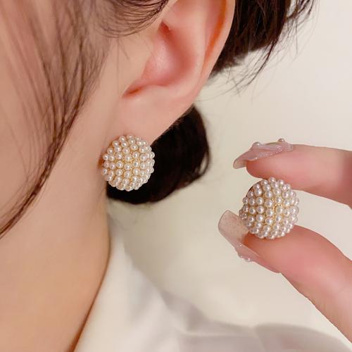 Boucle en laiton, avec perle de plastique, Plaqué d'or, pour femme, Or Vendu par paire