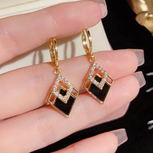 Cubic Zirconia Micro Pave Brass Earring, with Acrylic, real gold plated, micro pave cubic zirconia & for woman, gold 