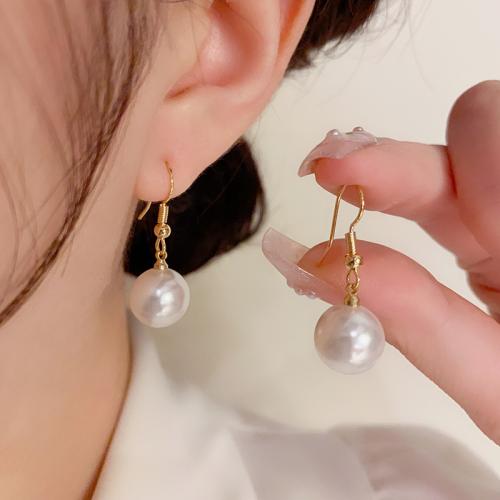 Brass Drop Earring, with Plastic Pearl, real gold plated & for woman, gold 