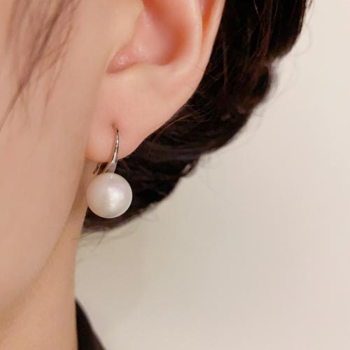 Brass Drop Earring, with Shell Pearl, real gold plated, for woman 