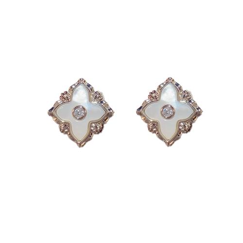 Boucles d'oreilles en laiton zircon cubique pavent, avec coquille, Plaqué d'or, pavé de micro zircon & pour femme, plus de couleurs à choisir Vendu par paire