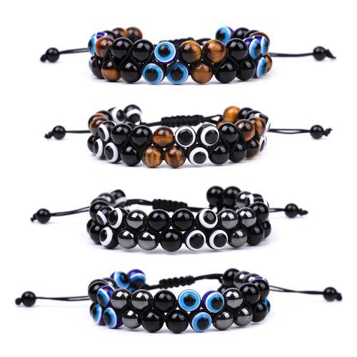 pierre noire bracelet, avec fer Rocher & cordon de polyester & oeil de tigre & résine, Mauvais œil, poli, unisexe & styles différents pour le choix Environ 7-10 pouce, Vendu par PC