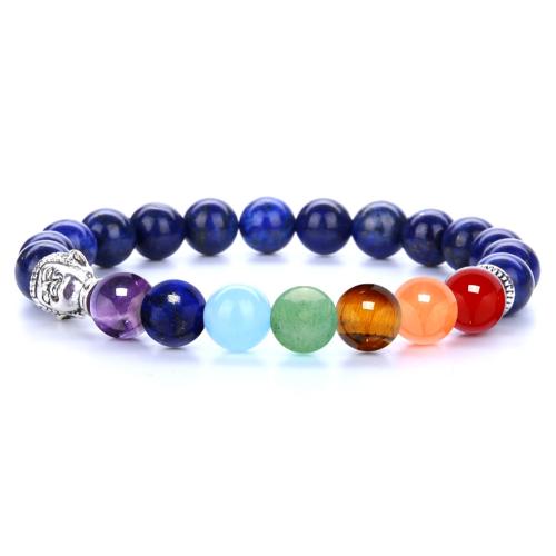 Gemstone Bracelets, with Zinc Alloy, Buddha & Unisex Approx 7.3 Inch 