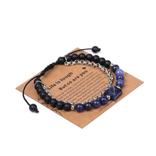 Piedras preciosas Pulsera, con cordón poliéster & acero inoxidable 304, Pirámide, hecho a mano, diferentes materiales para la opción & unisexo, longitud:aproximado 6.7-10.2 Inch, Vendido por UD