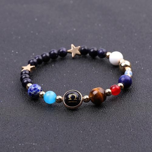 Piedra arenisca azul Pulsera, con Piedras preciosas & aleación de zinc, 12 Signos del Zodíaco, hecho a mano, unisexo & diferentes estilos para la opción & incrustacion de oro, longitud:aproximado 7.3-7.5 Inch, Vendido por UD