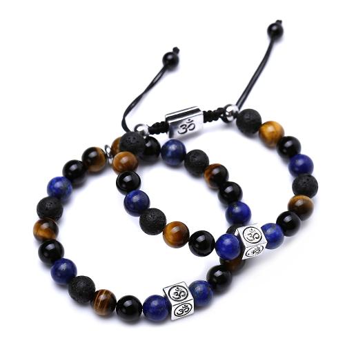 Lapislázuli Pulsera, con lava & Ojo de tigre & Ágata negra & aleación de zinc, unisexo & diferentes estilos para la opción, longitud:aproximado 6.9 Inch, Vendido por UD